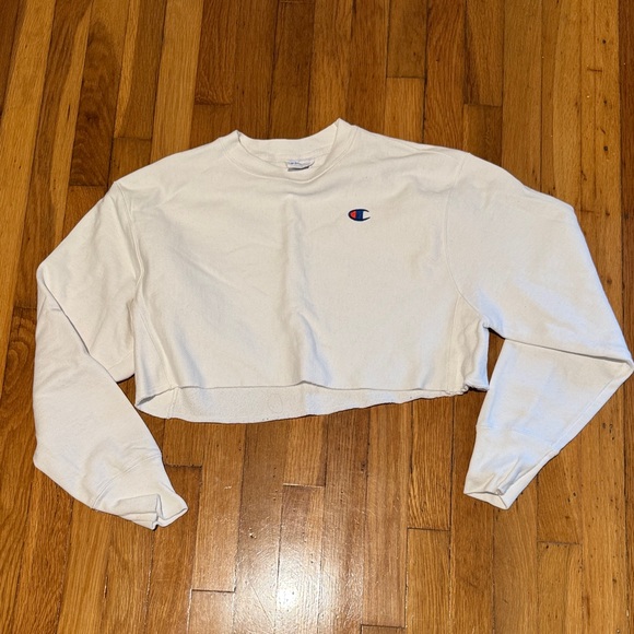 Champion Women's Off-White Cropped Hoodie - Picture 1 of 3